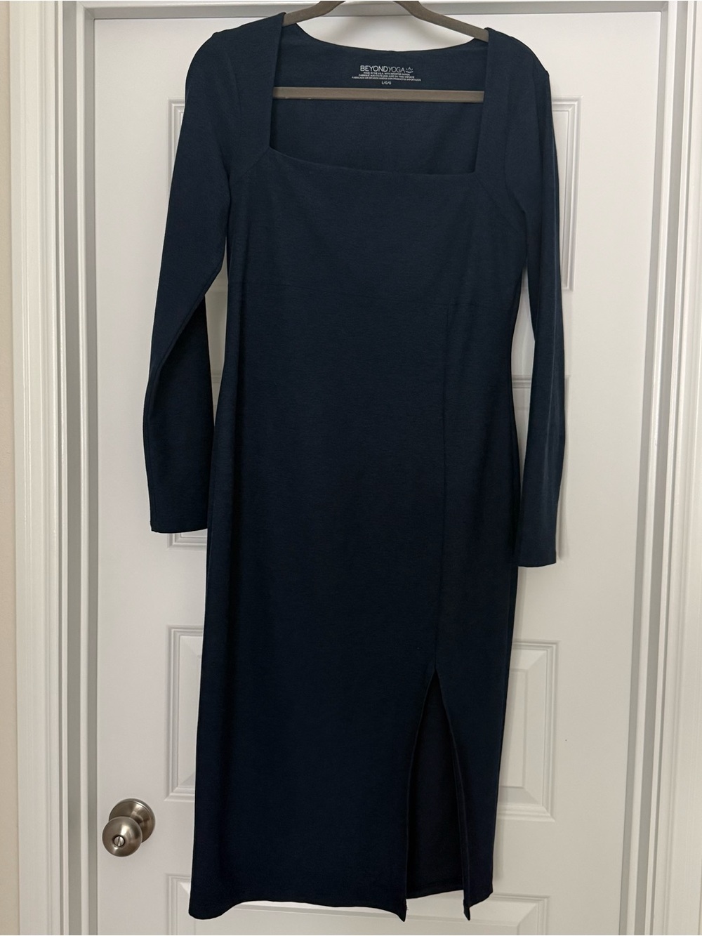 Beyond Yoga Women's Navy Square-Neck Midi Dress, Size L